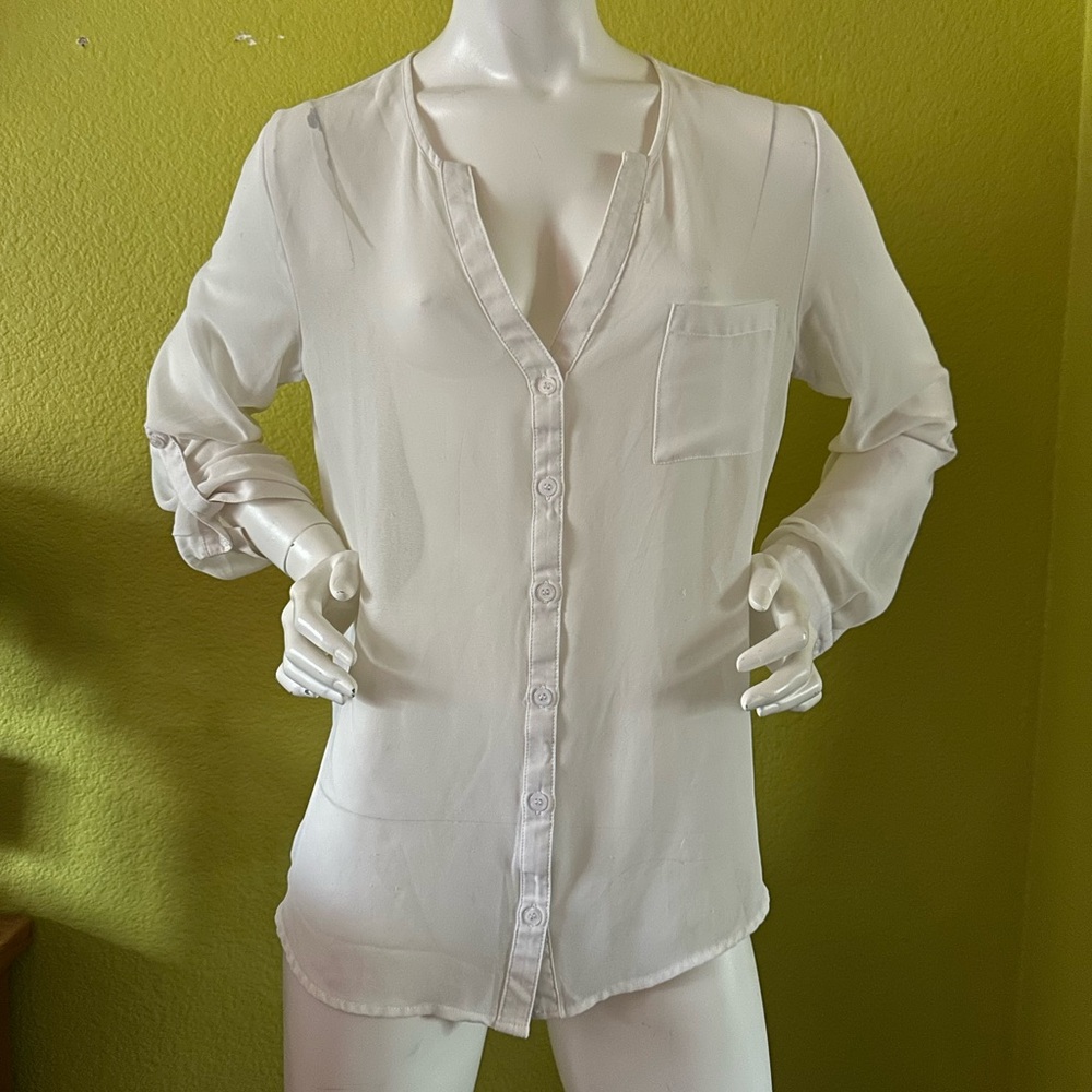 White Sheer Six Degrees of Separation Button-up Blouse